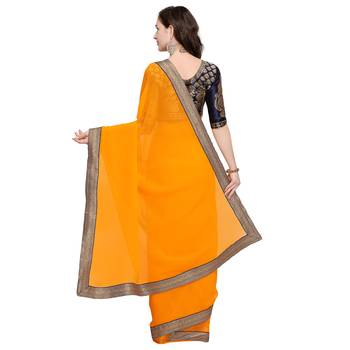 Yellow plain georgette saree with blouse 3