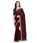 Maroon plain georgette saree with blouse
