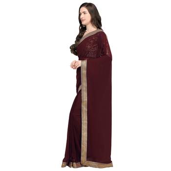 Maroon plain georgette saree with blouse 2
