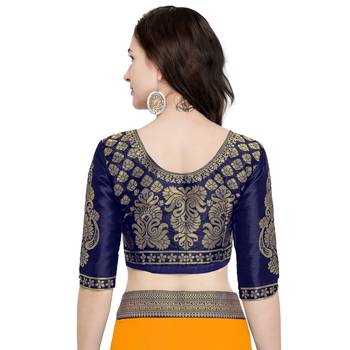 Yellow plain georgette saree with blouse 5