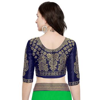 Green plain georgette saree with blouse 5