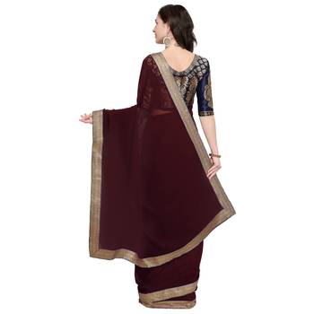 Maroon plain georgette saree with blouse 3