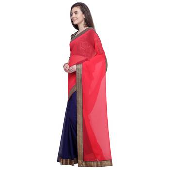 Pink plain georgette saree with blouse 2