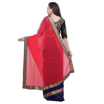 Pink plain georgette saree with blouse 3