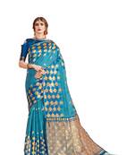 Turquoise woven art silk saree with blouse
