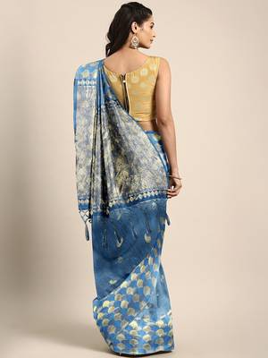 Turquoise woven art silk saree with blouse 2