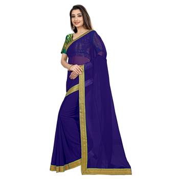 Navy blue plain georgette saree with blouse 2