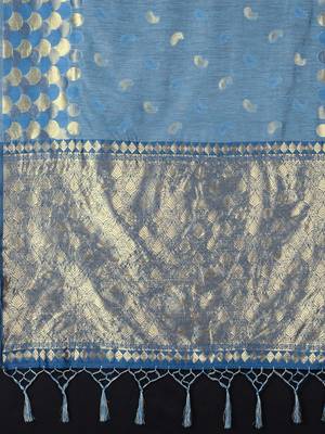 Turquoise woven art silk saree with blouse 3