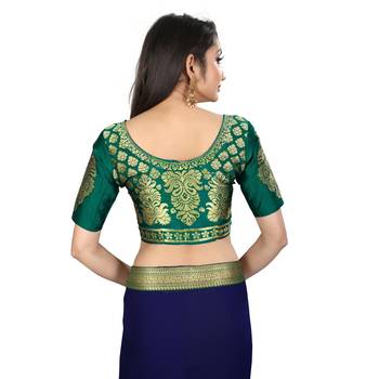 Navy blue plain georgette saree with blouse 5