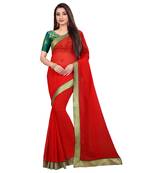 Red plain georgette saree with blouse