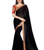 Black plain georgette saree with blouse