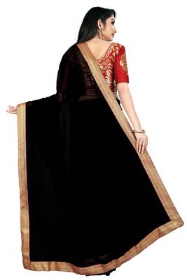Black plain georgette saree with blouse 3