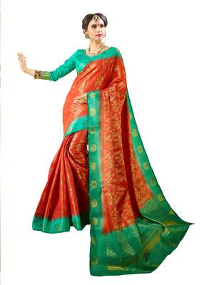Red woven art silk saree with blouse 1