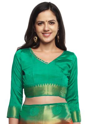 Red woven art silk saree with blouse 3
