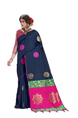 blue woven art silk saree with blouse 1