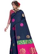 blue woven art silk saree with blouse