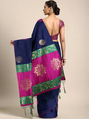 blue woven art silk saree with blouse 2