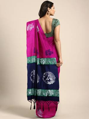 Pink woven art silk saree with blouse 2