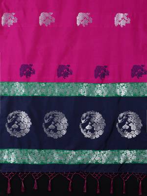 Pink woven art silk saree with blouse 3