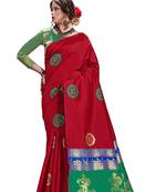 Red woven art silk saree with blouse