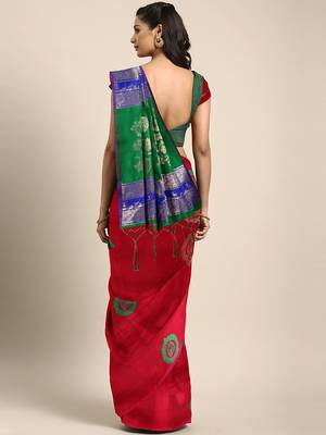 Red woven art silk saree with blouse 2