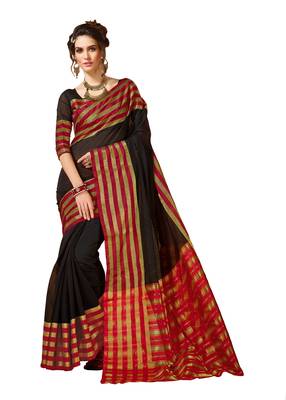 Black woven art silk saree with blouse 1