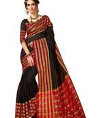 Black woven art silk saree with blouse