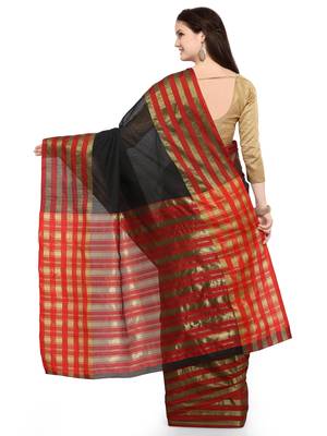 Black woven art silk saree with blouse 2
