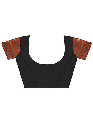 Black woven art silk saree with blouse 4