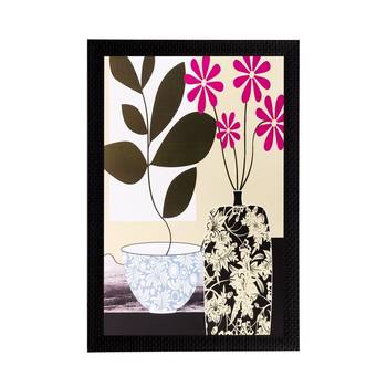 Botanical Black & Pink Flower Matt Textured UV Art Painting 1