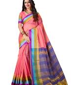 Pink woven art silk saree with blouse