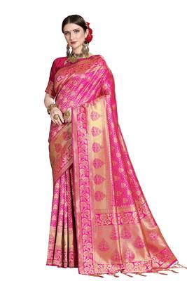 Pink woven art silk saree with blouse 1