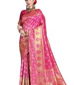 Pink woven art silk saree with blouse