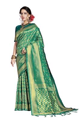 green woven art silk saree with blouse 1