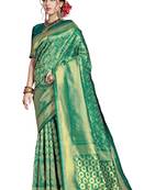 green woven art silk saree with blouse