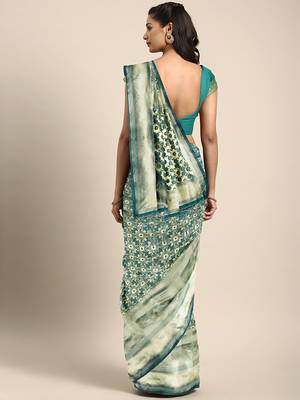 green woven art silk saree with blouse 2