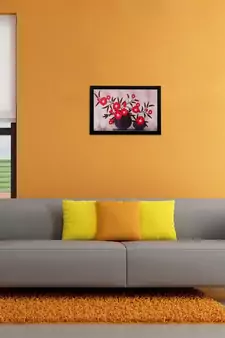 Red Floral Matt Textured UV Art Painting