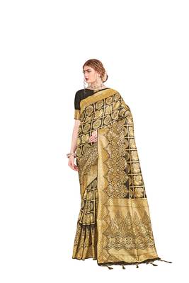 Black woven art silk saree with blouse 1