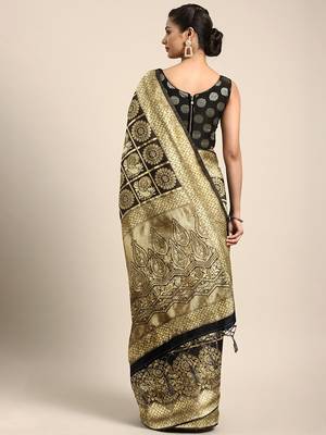 Black woven art silk saree with blouse 2