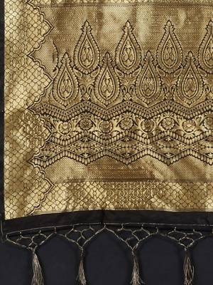Black woven art silk saree with blouse 3