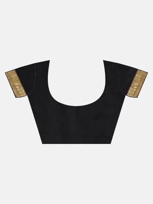 Black woven art silk saree with blouse 5
