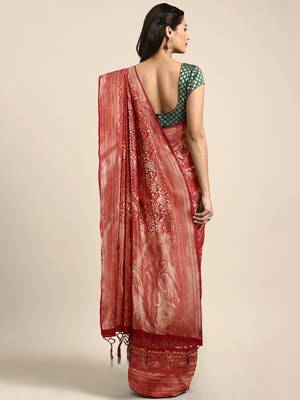 Red woven art silk saree with blouse 1