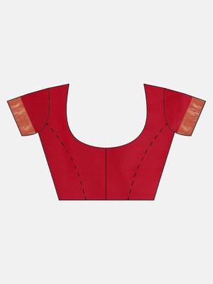 Red woven art silk saree with blouse 4