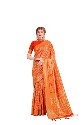 Orange woven art silk saree with blouse 1