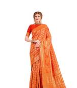 Orange woven art silk saree with blouse