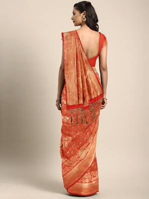 Orange woven art silk saree with blouse 2