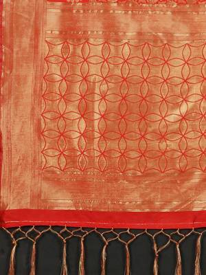 Orange woven art silk saree with blouse 3