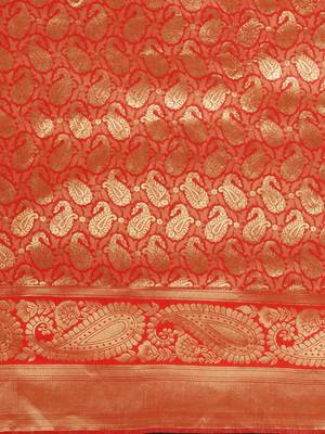 Orange woven art silk saree with blouse 4