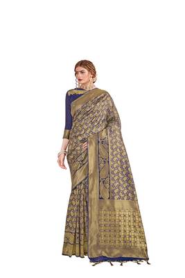 blue woven art silk saree with blouse 1