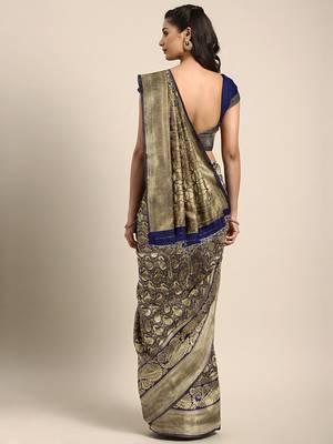 blue woven art silk saree with blouse 2